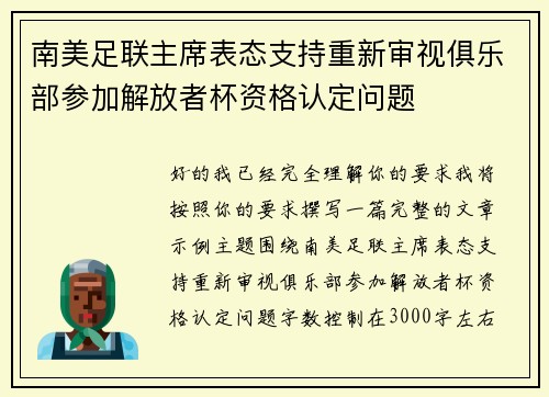南美足联主席表态支持重新审视俱乐部参加解放者杯资格认定问题 南美足联主席表态支持重新审视俱乐部参加解放者杯资格认定问题
